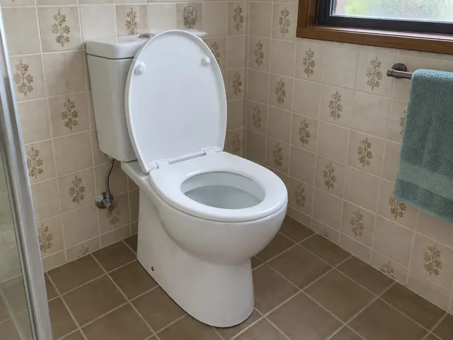 Clean white toilet in a tiled bathroom with window and towel rail in Baulkham Hills